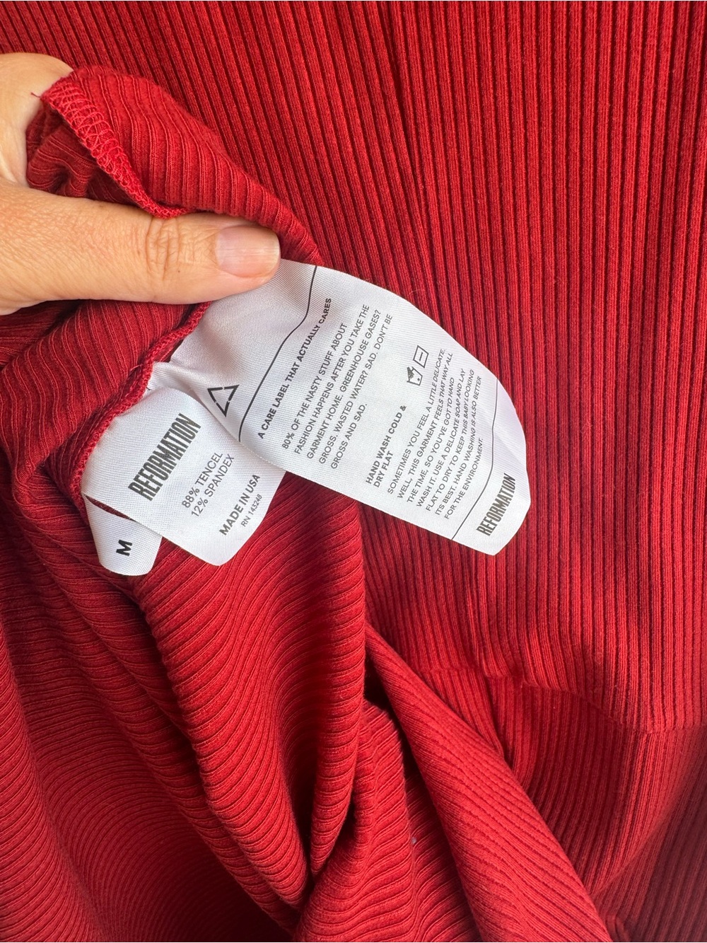 Reformation Anise bell sleeve ribbed mini dress size M Red - Picture 9 of 9